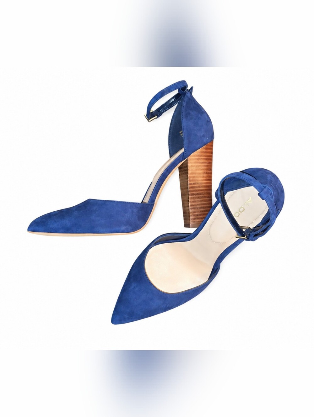 ALDO Blue Suede Pointed Toe Ankle Strap Block Heels - Size 10